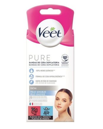 Veet Pure Facial Hair Removal Wax Strips Sensitive Skin Stk 8428076000274