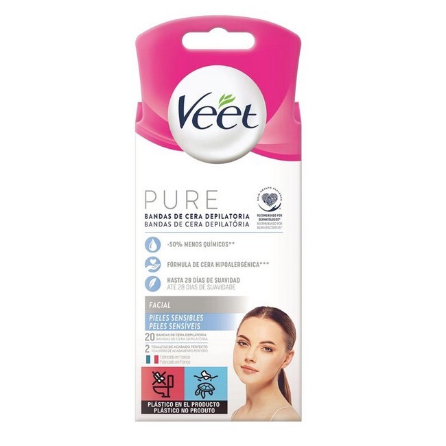 Veet Pure Facial Hair Removal Wax Strips Sensitive Skin Stk 8428076000274